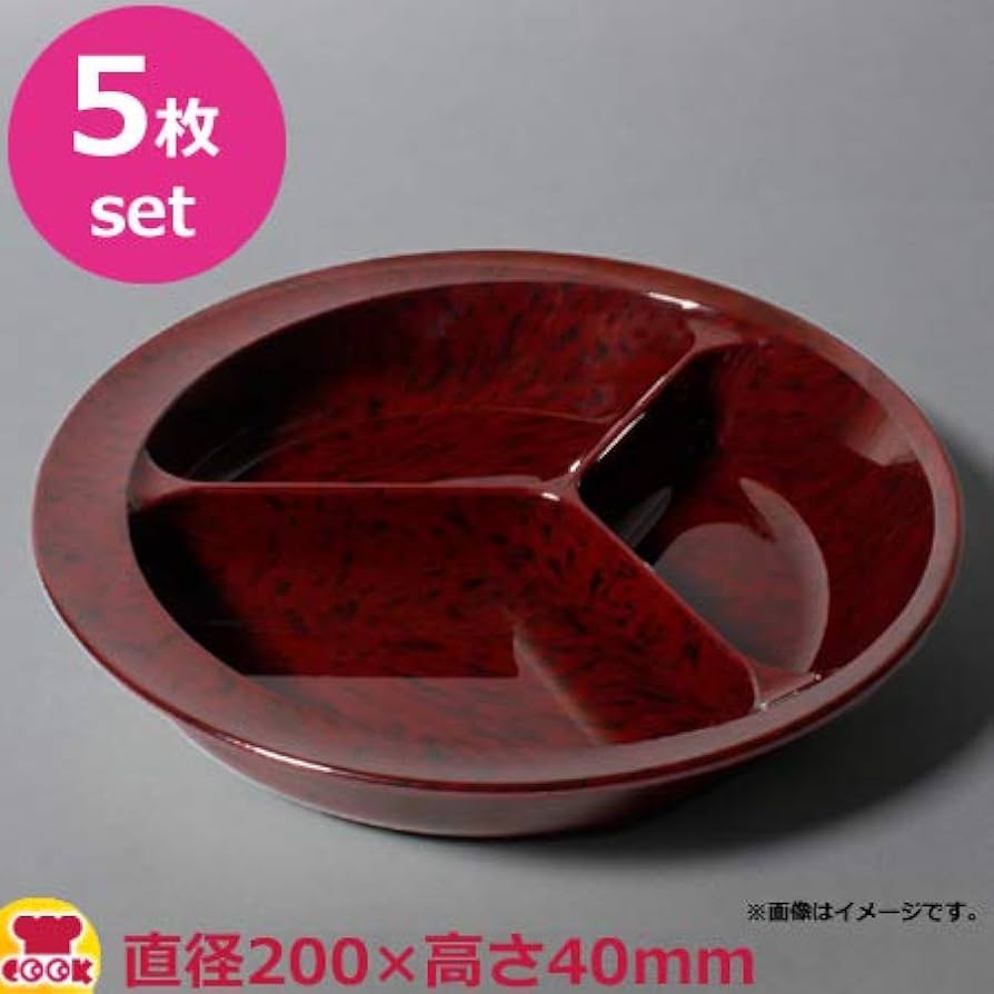 樹の器お皿　3枚 Amazon.co.jp: 三信化工 自助食器 三ツ仕切皿 小豆梨地 200×40